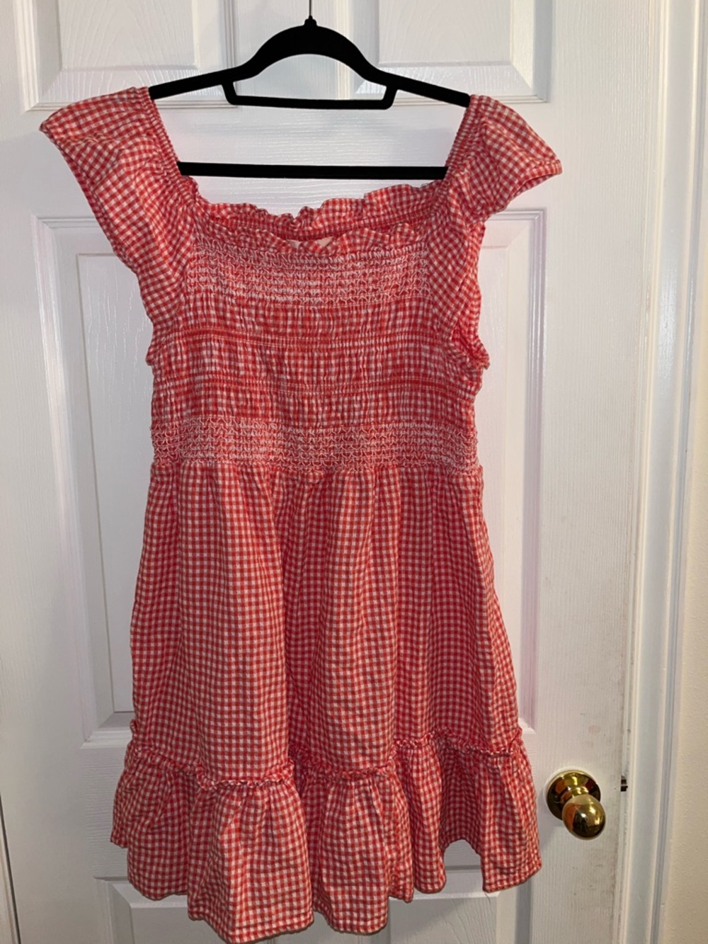 Gingham Smocked Flutter Sleeve Dress